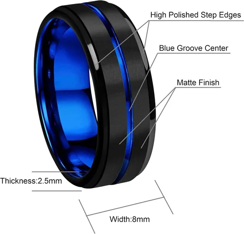 Vista 3 de CROWNAL Anillos de boda de carburo de tungsteno de 0.236in0.315in, para hombres y mujeres, color azuloro rosa, negro y plateado cepillado, grabado I