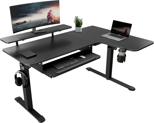 Vista 16 de EUREKA ERGONOMIC Escritorio eléctrico de pie en forma de L de 55 pulgadas, escritorio para juegos de computadora de altura ajustable con bandeja