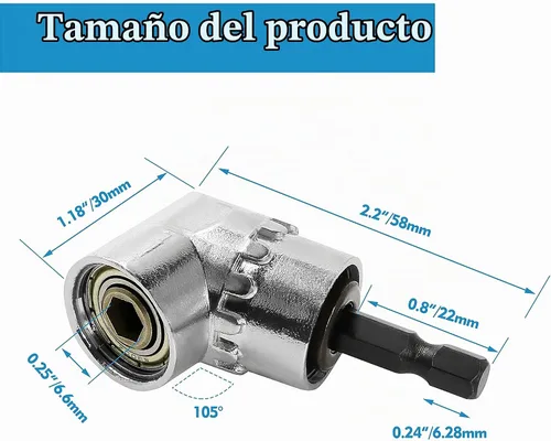 Vista 5 de Destornillador de ángulo recto de 105 grados, adaptador de accesorio de extensión de taladro con enchufe magnético hexagonal de 1/4 pulgadas