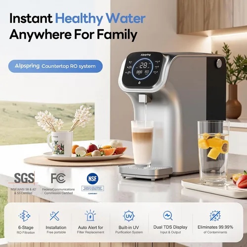 Vista 2 de Sistema de ósmosis inversa de mostrador para el hogar, filtro de agua RO de 6 etapas con remineralización y UV, purificador de agua portátil sin