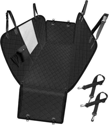 Vista 8 de Femuar Funda de asiento de coche para perro con bolsillos de almacenamiento, ventana visual de malla, impermeable, antideslizante, de servicio