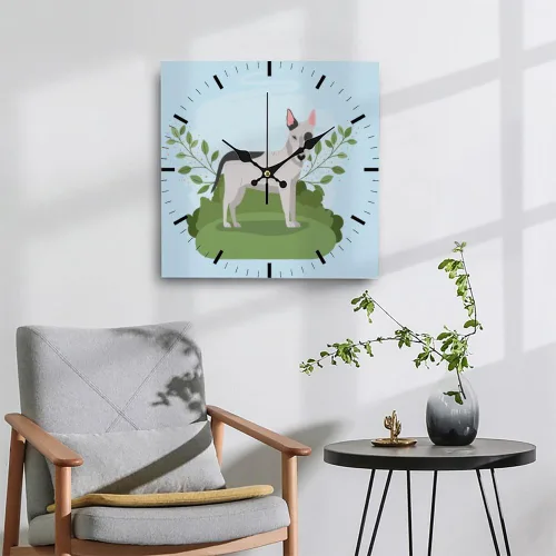 Vista 4 de Bull Terrier Dog Green Plants Clock Wall Wall Clocks Clock for Decorative Kitchen Clocks Reloj De Pared para Sala Battery Operated Garage for