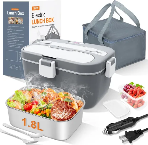 Vista 7 de DUPASU Fiambrera eléctrica calentador de alimentos: Fiambrera térmica de 100 W para adultos, lonchera portátil de calentamiento rápido de 1.8 L