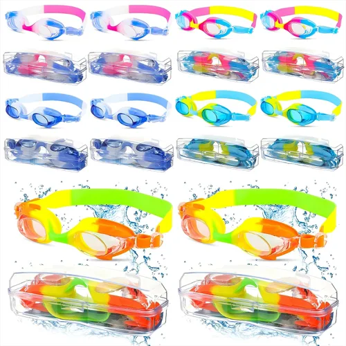 Vista 8 de Paquete de 20 pares de gafas de natación unisex para niños de 4 a 14 años, antiniebla, sin fugas, paquete de 20 pares