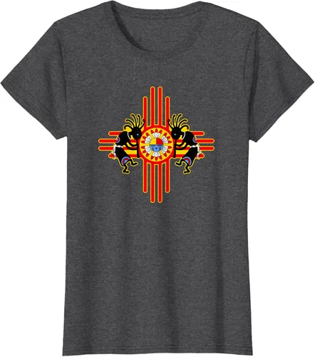 Vista 4 de Native American Kokopelli Kachina Zia Symbol 2 - Camiseta divertida para fanáticos, Negro