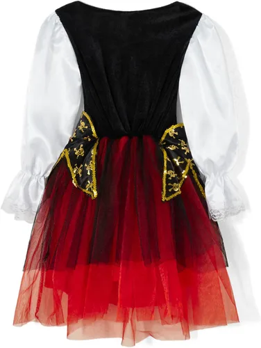 Vista 5 de Vestido pirata para niños, niñas, disfraz de Halloween, vestido midi de encaje de manga larga, chaleco de fiesta, club, cinturón de cintura, gorro