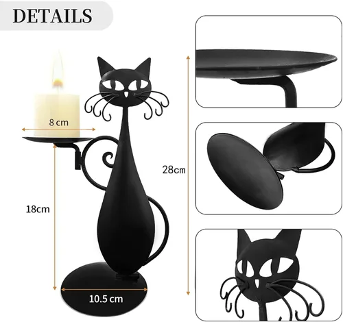 Vista 10 de Portavelas de gato negro para velas de pilar sin llama, velas LED retro rústicas estilo granja para el hogar, decoración de gato de metal