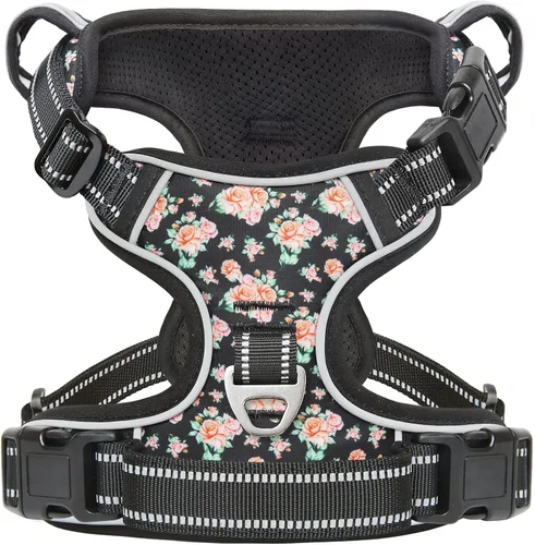 Vista 26 de Timos Arnés para perro de tamaño pequeño, arnés sin tirones para mascotas con cuello a presión bloqueable, chaleco reflectante para perro, sin