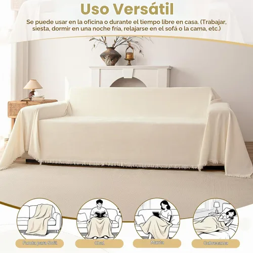 Vista 4 de Funda de felpilla para sofá, funda suave con borlas para sofá, funda de sofá para sofá de 2 puestos, funda de sofá, protector de muebles lavable