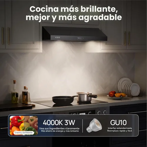 Vista 8 de VIKIO HOME Campana extractora para debajo del gabinete de 30 pulgadas, ventilación de cocina de doble motor de 580 CFM con luces LED, control