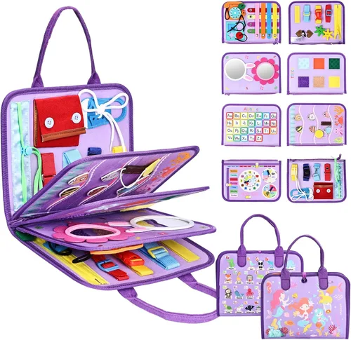 Vista 9 de JHkim Busy Board - Juguetes Montessori para niños y niñas de 1, 2, 3, 4 años Regalos, juguete sensorial para niños pequeños de 1 a 3 años