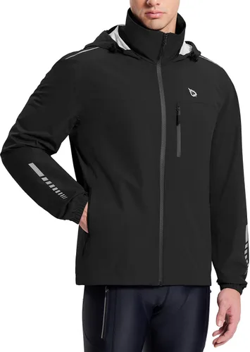 Vista 20 de baleaf Chaqueta impermeable para hombre con capucha ligera reflectante A-Negro