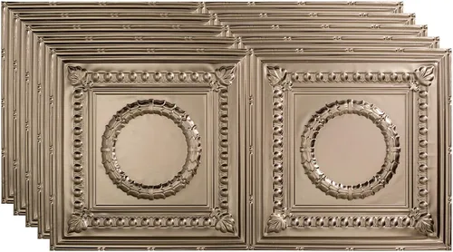 Vista 9 de FASÄDE Rosette - Panel de techo decorativo de vinilo adhesivo de 2 x 4 pies en bronce antiguo (paquete de 5)