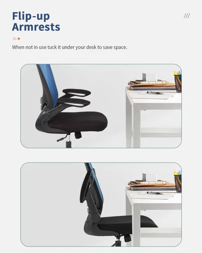 Vista 7 de Silla ergonómica de malla para oficina, con respaldo lumbar, giratoria, con ruedas, ejecutiva, con brazos y respaldo medio ajustable, para Azul