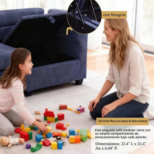 Vista 3 de Sofá con Otomano en Forma de L Pequeño con Asientos Almacenables de 57" Sofá Seccional Modular con Brazos y Respaldo Reclinables Sofá Convertible