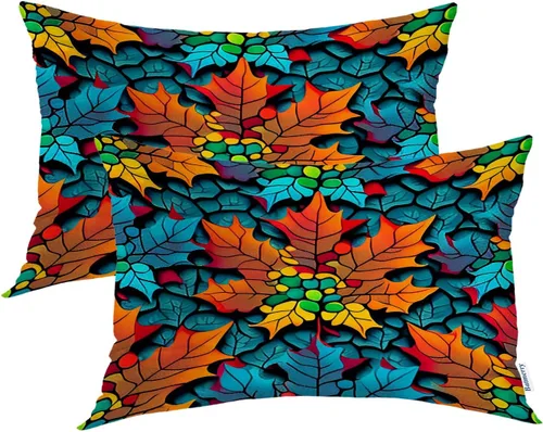 Vista 31 de Batmerry Autumn Maple Leaves Throw Pillow Covers, red Fall Orange Leaves Decorative Pillow Covers Digital Printing Blended for Couch Sofa Bed