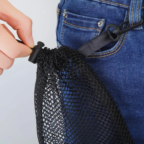Vista 2 de 8 bolsas de malla negra con cordón y clips, pequeñas bolsas de malla de almacenamiento de nailon, bolsa para lavavajillas, bolsa de red para joyas
