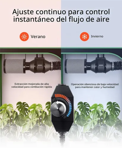 Vista 5 de VEVOR Kit de filtración de aire de 4 pulgadas, ventilador de conducto en línea de 180 CFM con controlador de velocidad, filtro de carbono y sistema