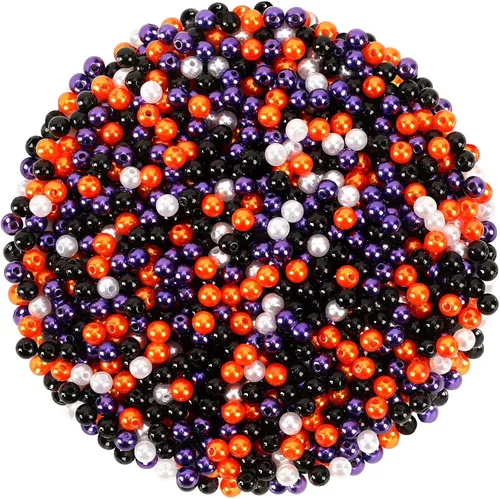 Vista 9 de UPINS 1200 piezas Cuentas de Halloween Redondas de 6 mm en Negro, Púrpura, Naranja y Verde para Hacer Joyería, Decoración de Fiesta de Halloween