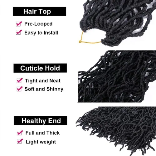 Vista 4 de 6 Paquetes Soft Locs Cabello de Ganchillo Pre Looped Faux Locs Trenzas de Ganchillo Goddess Locs Dreadlocs Cabello Sintético Para Mujeres Negras 1b