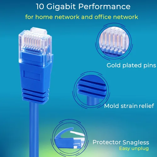 Vista 2 de Rapink Cables de conexión Cat6a 0.5 pies (Paquete de 10) Cable de par trenzado Cat6a delgado, Cable de conexión Ethernet Cat6a de 10G de soporte