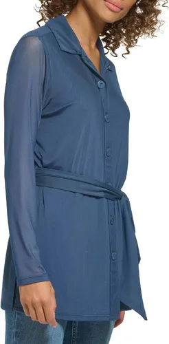 Vista 2 de Calvin Klein Cárdigan casual para mujer con cinturón y botones frontales