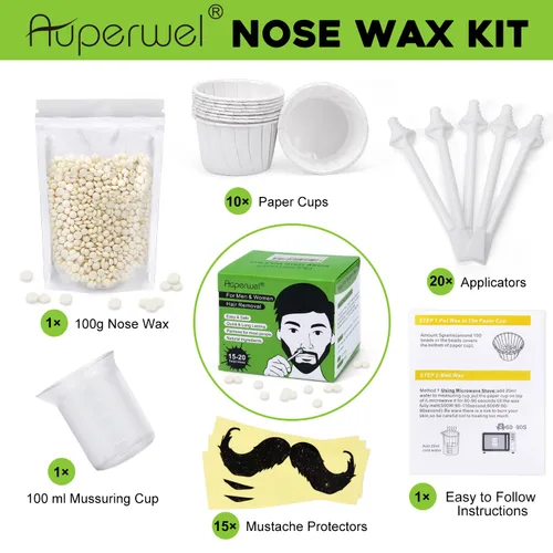 Vista 3 de Kit de cera nasal para hombres y mujeres con 20 aplicadores (15-20 usos), kit de cera para la nariz y las orejas, sin dolor y rápido, resultados
