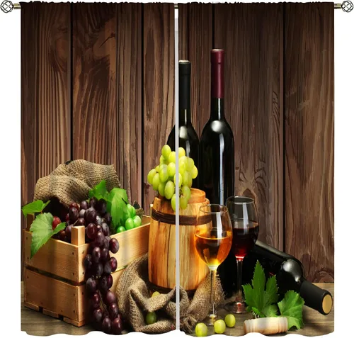 Vista 16 de YCness Cortinas de cocina de vino tinto, copas de vino tinto y blanco, cortinas de ventana con temática de vino tinto para dormitorio, cortina