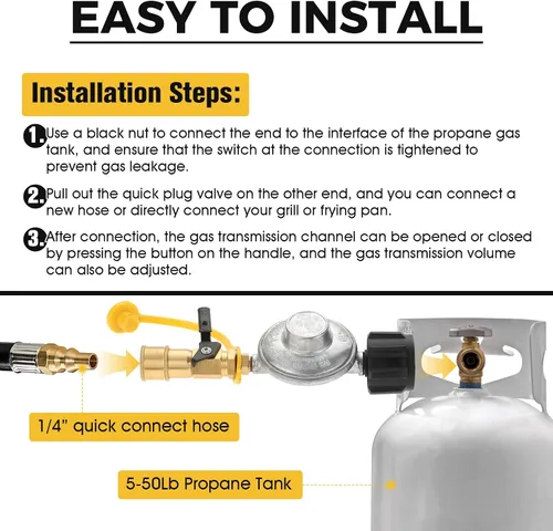 Vista 3 de DRELD Adaptador de conexión rápida de propano, regulador de parrilla de gas propano de 1/4 pulgadas con accesorios de conexión rápida QCC1, conecta