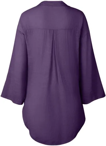 Vista 19 de Camisas de manga larga con botones para mujer, asimétricas, casuales, con cordones, túnica de gran