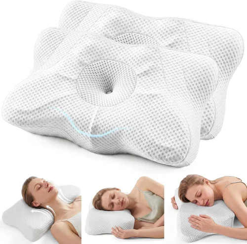 Vista 17 de Sweetcrispy Almohada cervical para cuello y hombro, almohadas ergonómicas de espuma viscoelástica, contorno lateral para adultos, soporte ortopédico