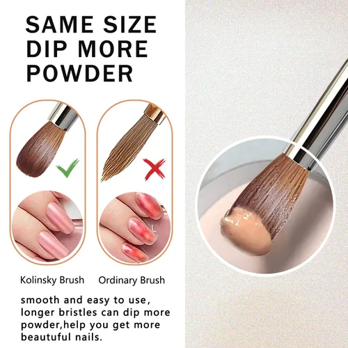 Vista 3 de Kolinsky - Brochas de uñas tamaño 8, pinceles de uñas para aplicación acrílica, mango resistente, forma ovalada, herramientas de diseño de uñas