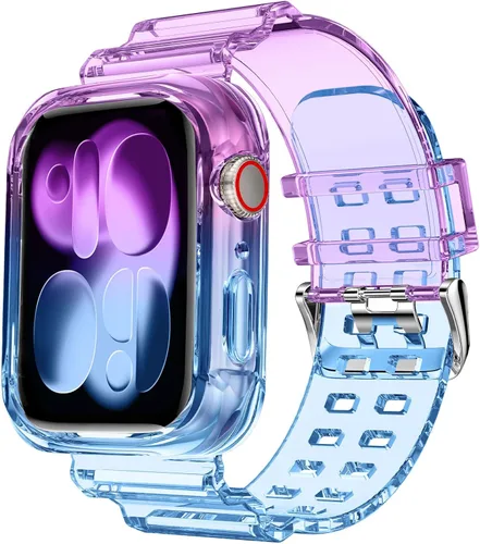 Vista 37 de DABAOZA - Correa transparente compatible con Apple Watch de 1.772 in y 1.732 in, con purpurina transparente Women Men,Glitter Bling TPU