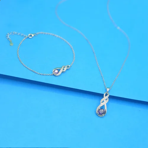 Vista 3 de LOCIBLO Pulseras de piedra natal para mujeres y niñas, plata de ley 925, oro blanco, colgante de infinito, regalo de aniversario, cumpleaños