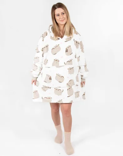Vista 5 de Pusheen - Manta para mujer Sudadera con capucha de forro polar con estampado de gato atigrado con corazones Lindo suéter con capucha