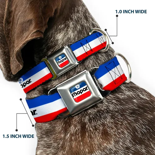 Vista 2 de Collar de perro hebilla de cinturón de seguridad Mopar Logo Stripe Azul Blanco Rojo 9.5 a 13 pulgadas 1.0 pulgadas de ancho