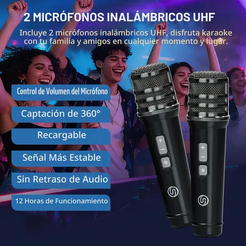 Vista 4 de Amplificador de voz potente de 120 W con 2 micrófonos UHF, altavoces Bluetooth con ajuste de graves/trable/eco, sistema de altavoces PA pequeño