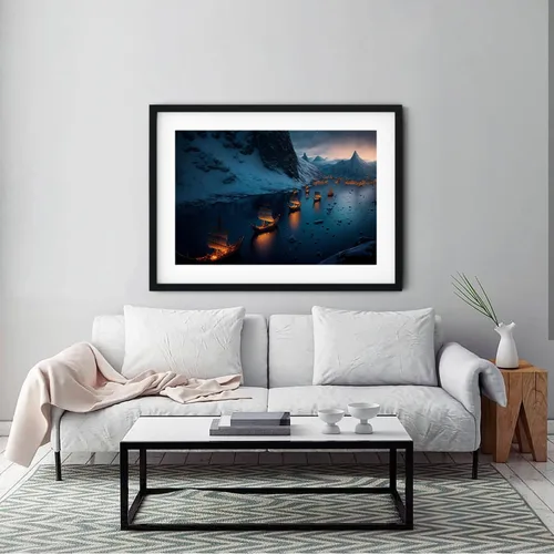 Vista 4 de ZZJYYC Póster de barco vikingo noruego, buque de guerra vikingo, impresión artística de barco vikingo en fiordo, lienzo náutico estético, decoración