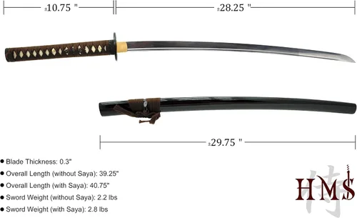 Vista 4 de HMS Samurai Katana Sword, Practical, Hand Forged, 1045 Carbon Steel, Heat Tempered/Clay Tempered, Full Tang, Sharp, Scabbard Katana 842