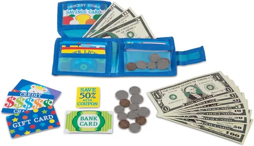 Vista 5 de Melissa & Doug Billetera de juguete con dinero y tarjetas (45 piezas)