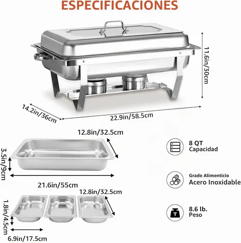 Vista 6 de Paquete de 2 platos de roce para bufé, calentadores de bufé