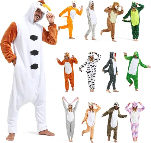 Vista 7 de Pijama de animal para adultos, disfraces de Halloween para mujeres, hombres, parejas, pijamas de Halloween, cosplay, mameluco de animales