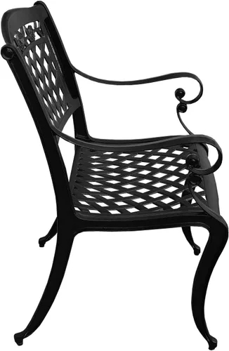Vista 4 de Silla de comedor de patio de rosas negras de aluminio fundido tradicional al aire libre ornamentada