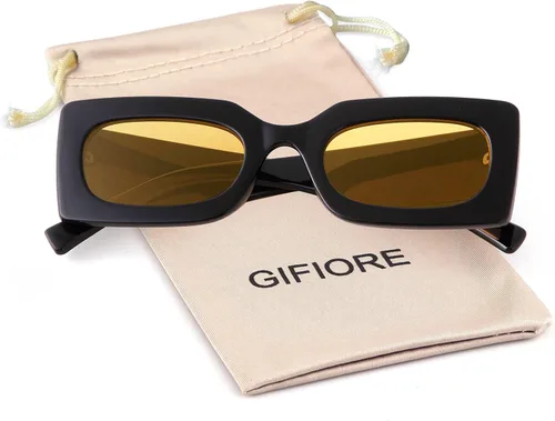 Vista 2 de GIFIORE Gafas de sol rectangulares retro de los años 90 para mujer, gafas gruesas de moda, marco negro y rosa