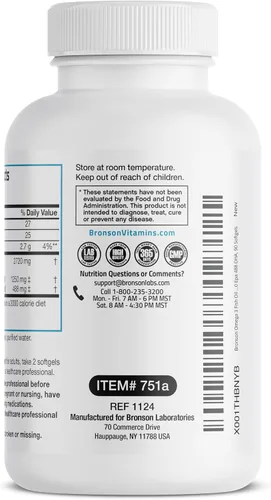 Vista 5 de Bronson Aceite de pescado Omega 3 de triple fuerza 2720 mg, alto contenido en EPA 1250 mg DHA 488 mg, sin OMG, probado para metales pesados, 90