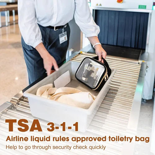 Vista 2 de Bolsa de aseo transparente Wedama, paquete de 2 bolsas de maquillaje transparentes con asas, bolsas cosméticas de PVC para mujeres y hombres, bolsas