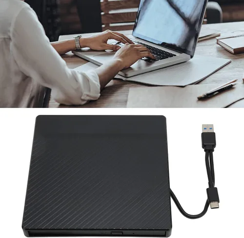 Vista 5 de Sanpyl Unidad externa de CD y DVD, unidad óptica portátil de 5 Gbps USB C, USB3.0 USB2.0 ROM Rewriter Writer Duplicator, para Win XP, para Win 2003