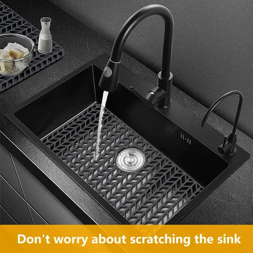 Vista 19 de Protectores de fregadero de cocina de 12 x 11 y 13 x 11 pulgadas, protectores de silicona para fregadero de cocina para la parte inferior del Gris