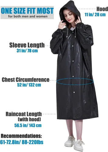 Vista 13 de Rain Ponchos for Adults, Reusable Raincoats for Women and Men - Packable Rain Jackets with Drawstring Hood