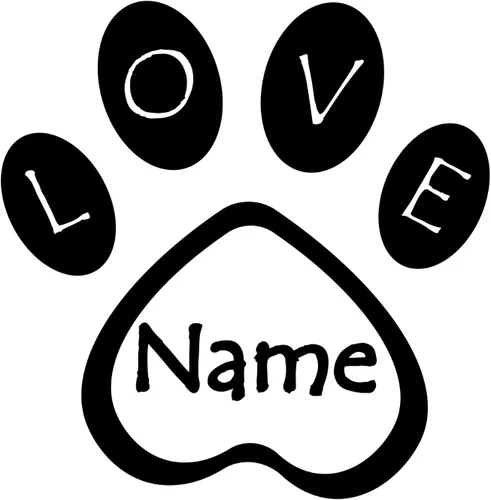 Vista 3 de Calcomanía de pata de perro con letrero de amor y nombre personalizado, nombre de perro de pata e inscripción de amor para parachoques de automóvil